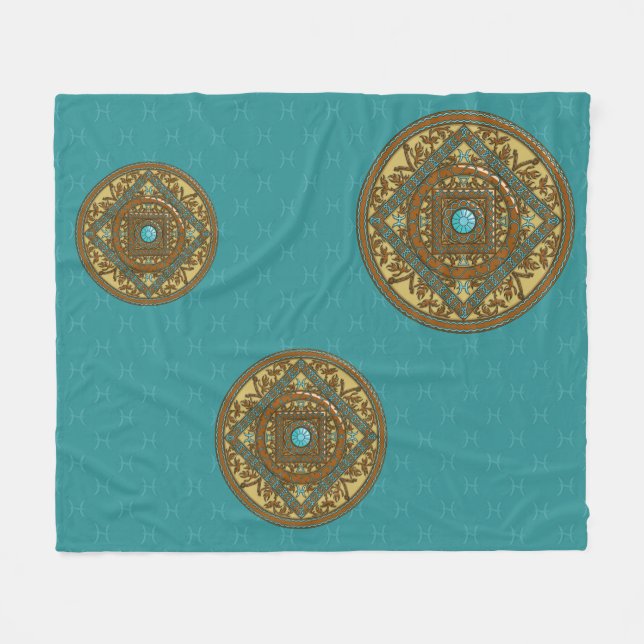 Polaire Couverture en molleton Mandala Poissons (Devant (Horizontal))