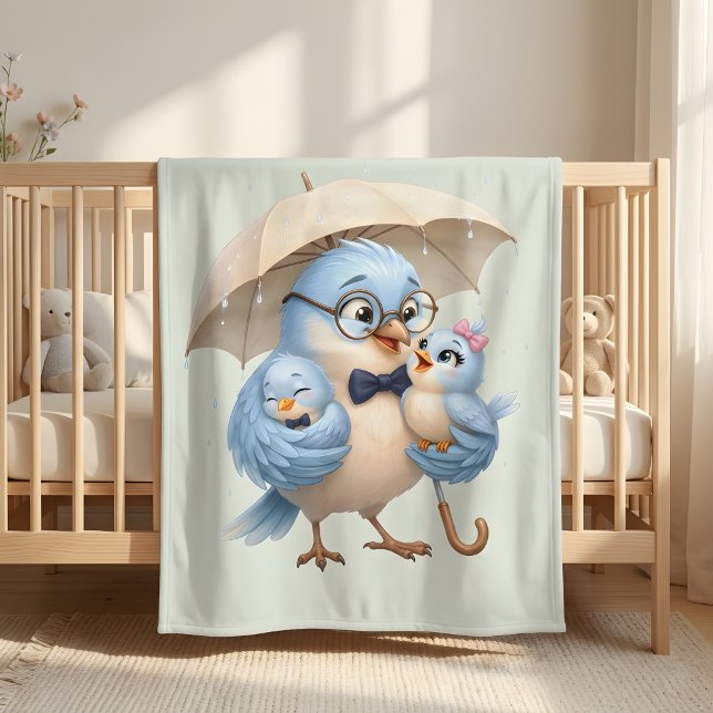 Polaire Couverture en molleton Papa Oiseau Famille (Créateur téléchargé)