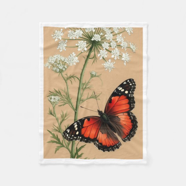 Polaire Couverture en molleton Papillon monarque et fleurs (Devant)