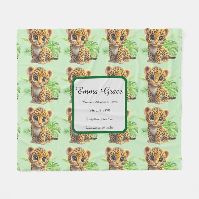 Polaire Couverture en molleton personnalisée bébé léopard  (Devant (Horizontal))