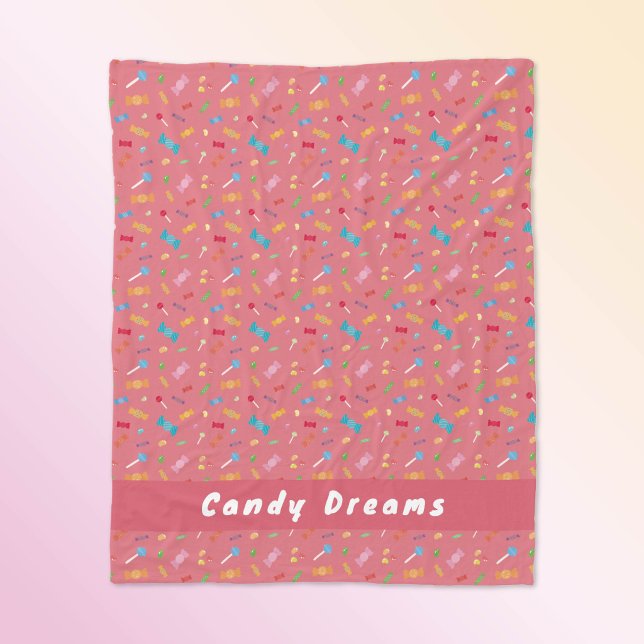 Polaire Couverture en molleton personnalisée rose corail C (Personalized 'Candy Dreams' Fleece Blanket.)