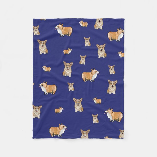 Polaire Couverture en molleton pour chien Corgi bleu marin (Devant)