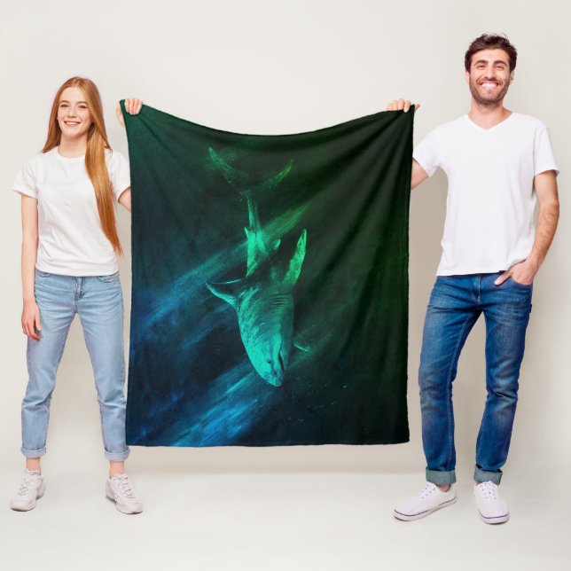 Polaire Couverture en molleton requin bleu-vert 50 x 60 (En situation)