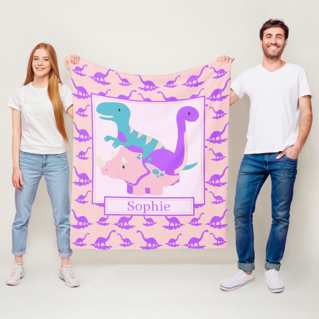 Polaire Couverture en molleton rose avec dinosaures mignon (En situation)
