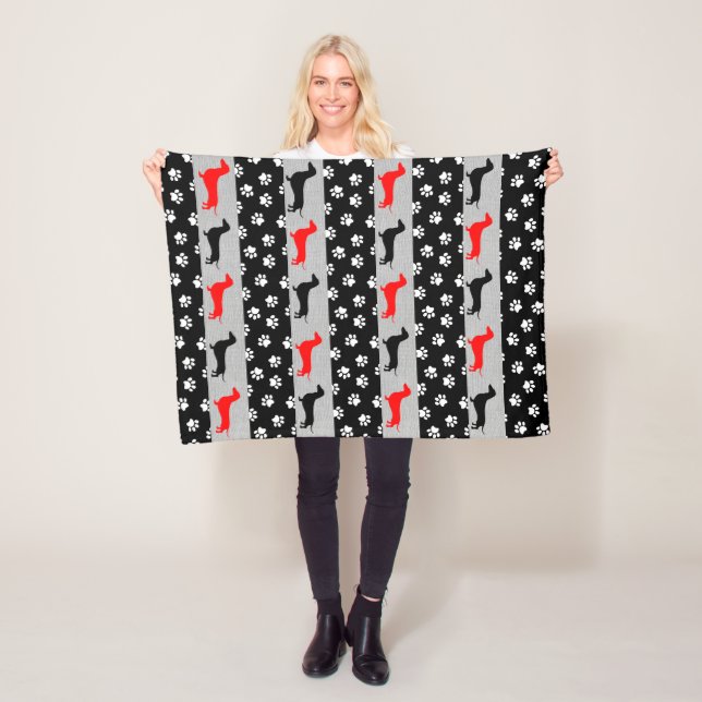 Polaire Couverture en molleton teckel gris rouge noir (En situation)