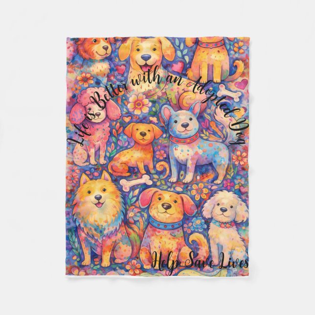 Polaire Couverture en molleton thème chien adopté 76 x 102 (Devant)