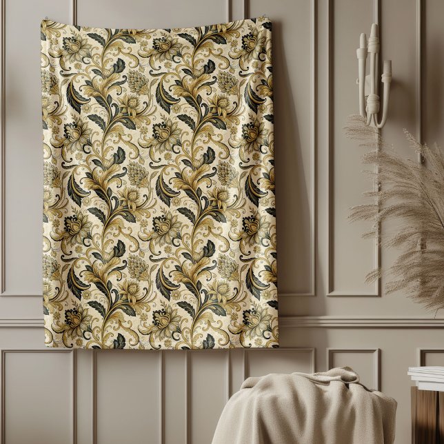 Polaire Couverture en or et noir Damas pour intérieurs lux (Gold and Black Damask Blanket for Luxe Interiors)