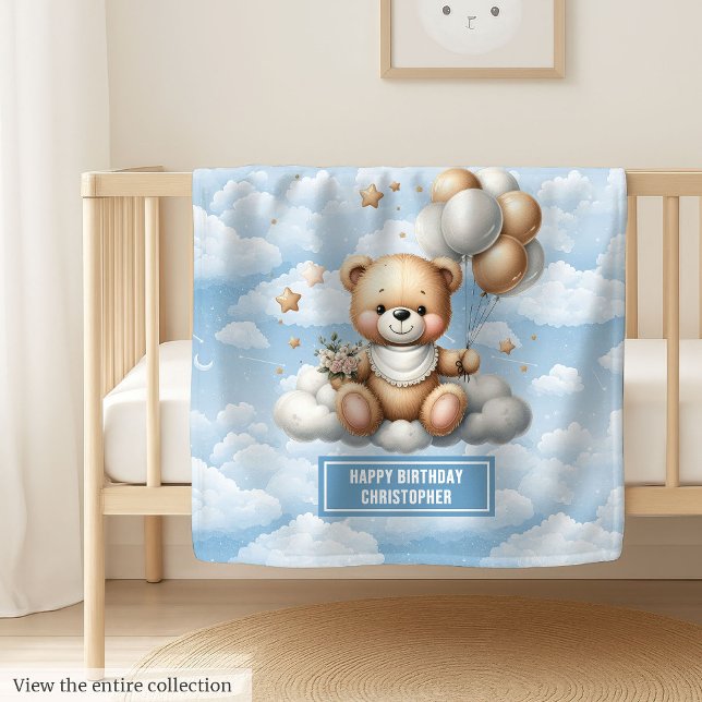 Polaire Couverture en peluche bleu et or pour l’anniversai (Blue and gold teddy blanket for baby’s birthday)