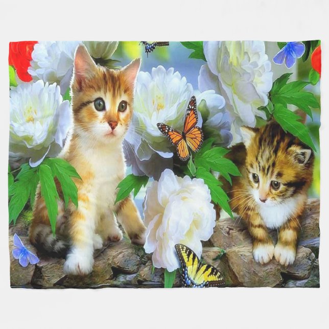 Polaire Couverture en polaire/chatons, papillons et fleurs (Devant (Horizontal))