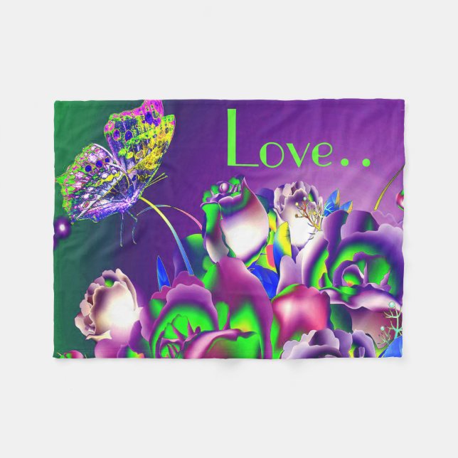 Polaire Couverture en polaire/Fleurs et Papillon (Devant (Horizontal))