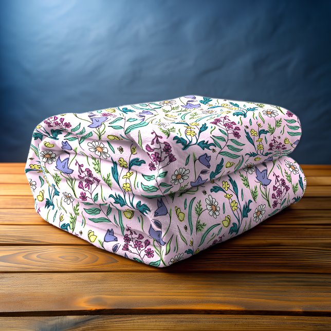 Polaire Couverture en toison rose fleur sauvage, moyenne (Wildflowers Pink Fleece Blanket)