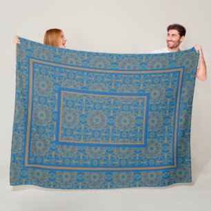 Polaire Couverture en toison Tribale Bleue et Cuivre