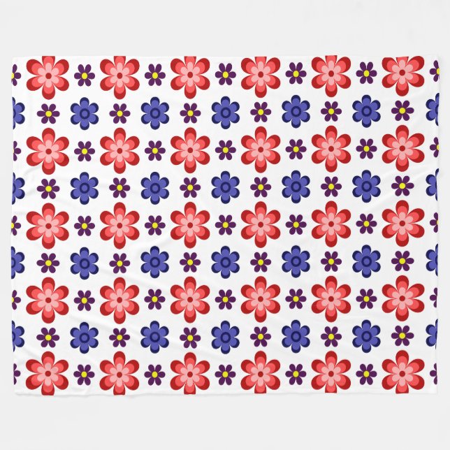 Polaire Couverture Épaisse Fleurs Bleu Bohème Rouge Violet (Devant (Horizontal))