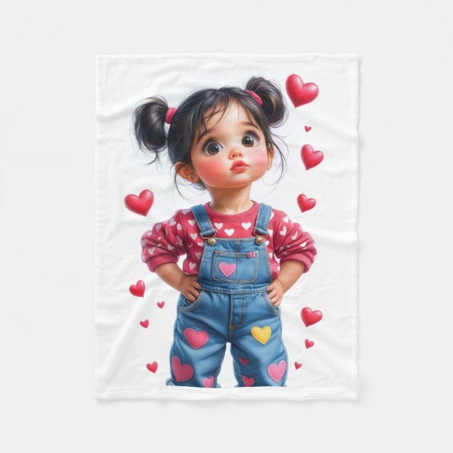 Polaire Couverture Fille Mignonne avec Cœurs (Devant)