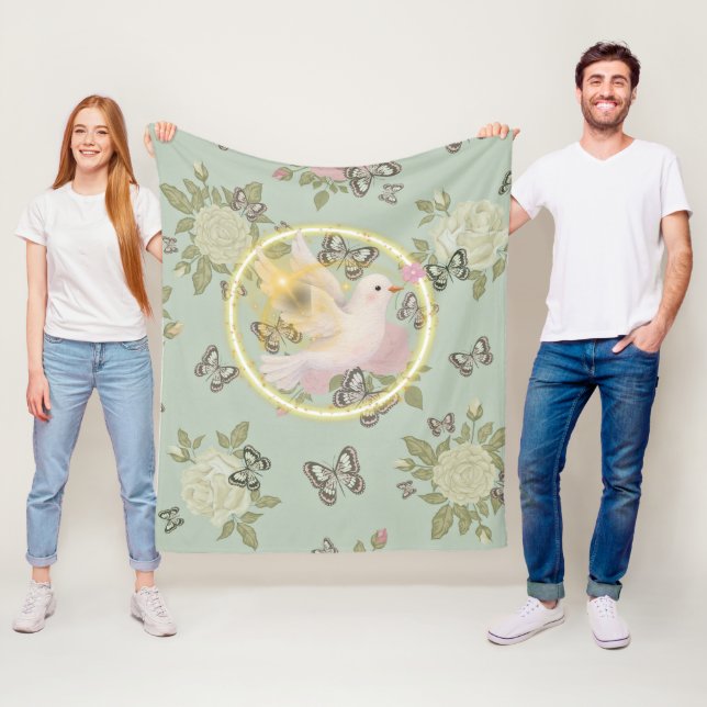 Polaire Couverture Fleurie Colombe Lumineuse – Vert Sauge  (En situation)
