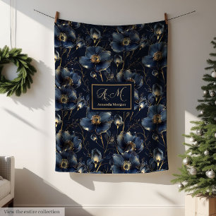 Polaire Couverture Fleurie Or Navy Moderne Nom Personnalis
