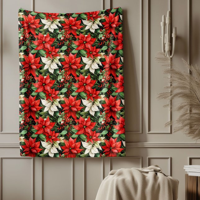 Polaire Couverture Fleurie Rouge Style Classique de Noël s (Red Floral Blanket Classic Christmas Couch Style)