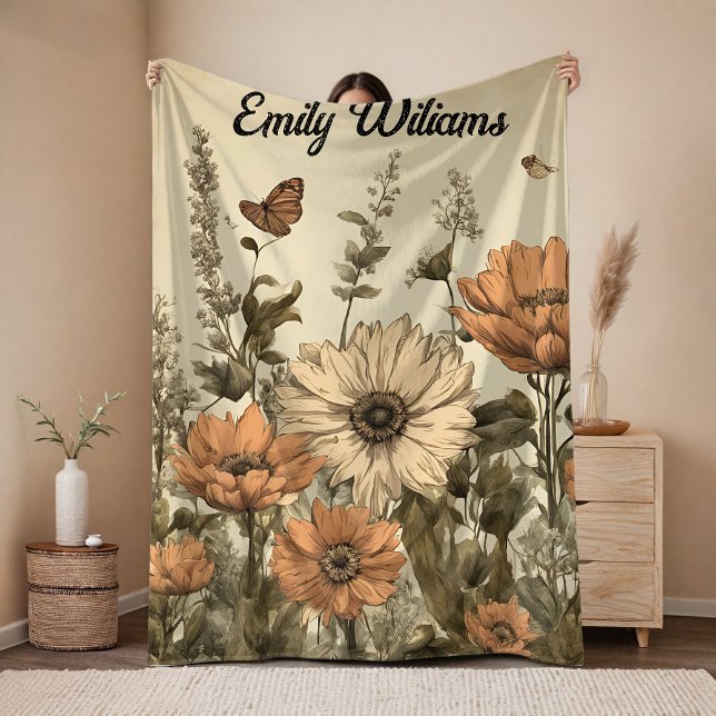 Polaire Couverture Fleurs sauvages vintage, Couverture per (Custom Vintage Floral Blanket for Mom, Grandma, Aunt, Teacher, or Friend, Floral Birthday Gift,)
