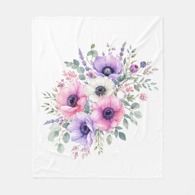 Polaire Couverture florale à fleur d'anémone à l'aquarelle (Devant)