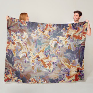Polaire Couverture florale abstraite orange et bleu vibran