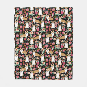 Polaire Couverture florale de corgi - noir