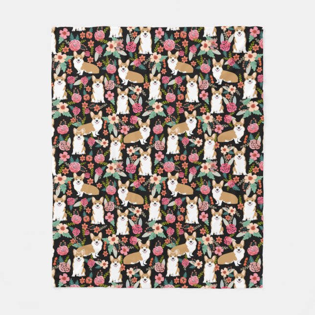 Polaire Couverture florale de corgi - noir (Devant)