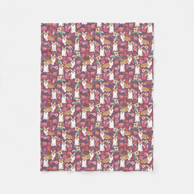 Polaire Couverture florale de corgi - pourpre (Devant)