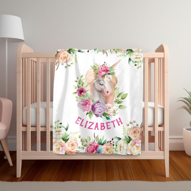 Polaire Couverture florale de la fille Unicorn (Créateur téléchargé)