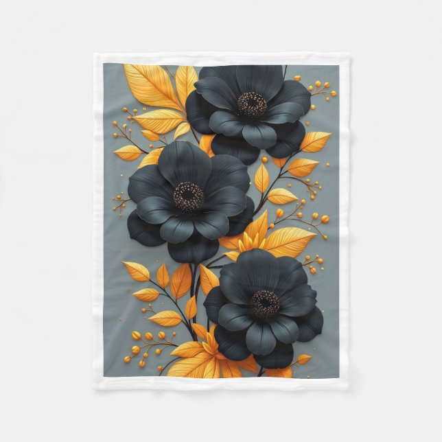 Polaire Couverture florale noire et or (Devant)