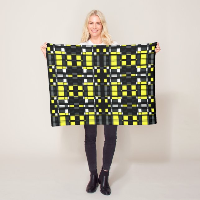 Polaire Couverture géométrique jaune et noire (En situation)