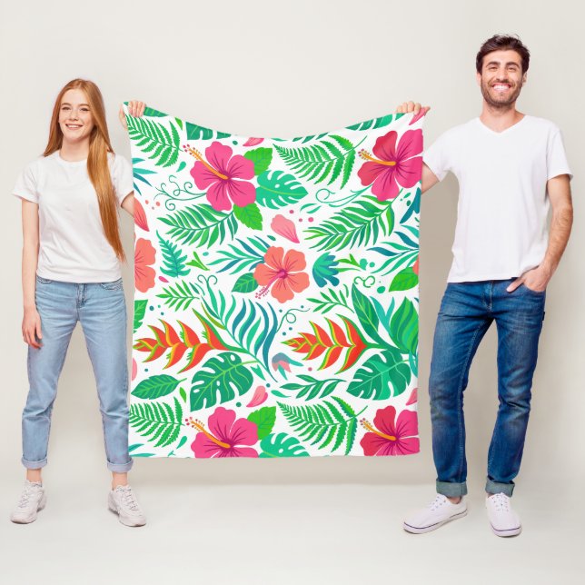 Polaire Couverture - Hibiscus et Monstera Tropicaux Vibran (En situation)