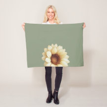 Couverture jetée fleur de tournesol vert sauge flo