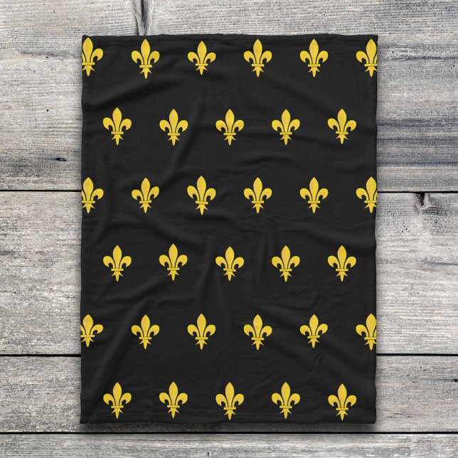 Polaire Couverture noire avec motif Fleur de Lys Or (Fleur de Lis on Black Blanket)