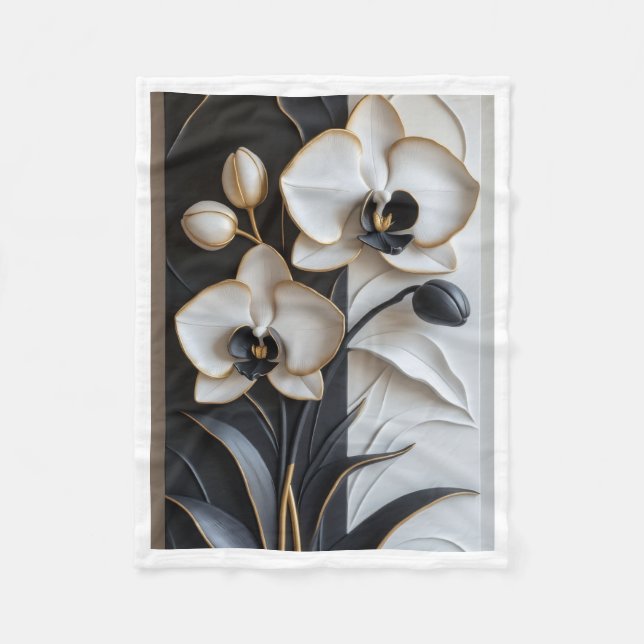 Polaire Couverture Orchidées Noir et Blanc (Devant)