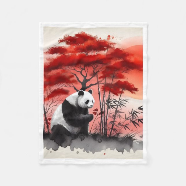 Polaire Couverture Panda Forêt de Bambou Rouge ADOM (Devant)