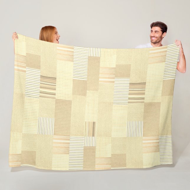Polaire Couverture patchwork beige Country rayures (En situation)