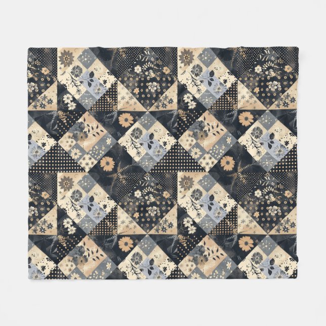 Polaire Couverture patchwork en crêpe bleu marine et crème (Devant (Horizontal))