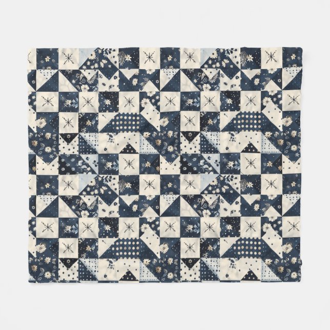 Polaire Couverture patchwork en crêpe bleu marine et crème (Devant (Horizontal))