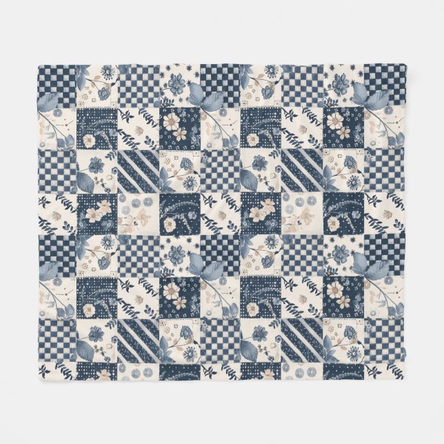 Polaire Couverture patchwork en crêpe bleu marine et crème (Devant (Horizontal))