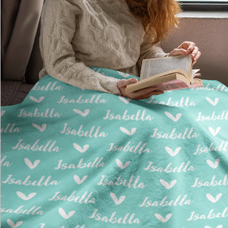 Polaire Couverture personnalisée Aqua Blue avec prénoms et