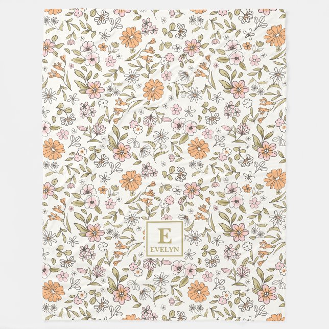 Polaire Couverture personnalisée avec monogramme de fleurs (Créateur téléchargé)