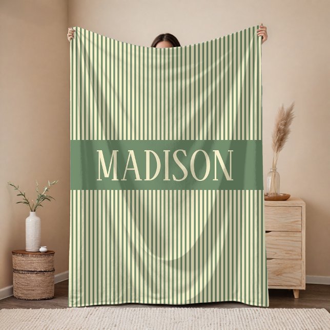 Polaire Couverture personnalisée avec nom de bébé Sage, ca (Striped Pattern Blanket Birthday Gift for Her, Personalized Wedding Blanket for Mr and Mrs)