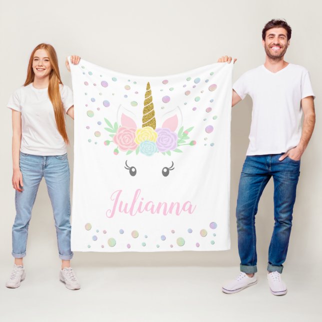 Polaire Couverture personnalisée avec visage de licorne (En situation)