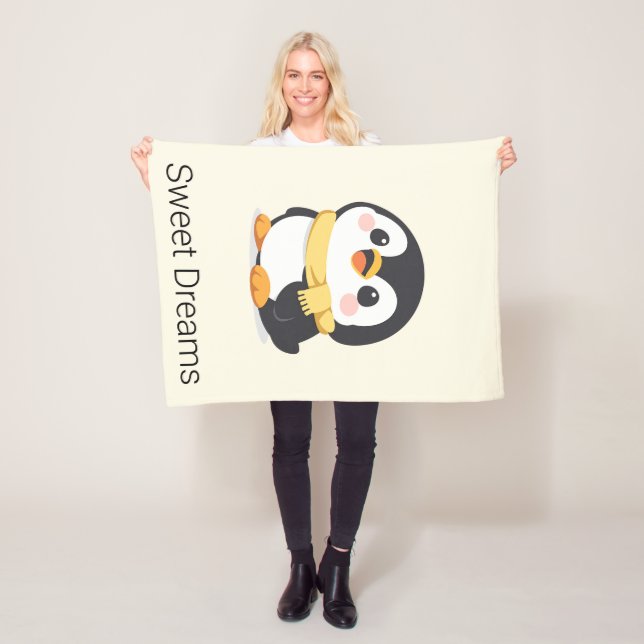 Polaire Couverture personnalisée bébé pingouin chibi migno (En situation)