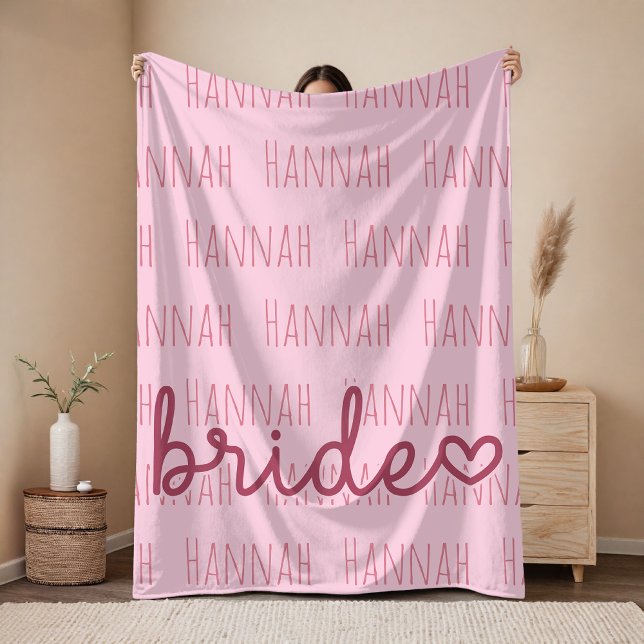 Polaire Couverture personnalisée de mariage rose Cadeau po (Personalized Pink Bride Blanket Gift for Her, Custom Bridal Blanket Wedding Gift for Bride)