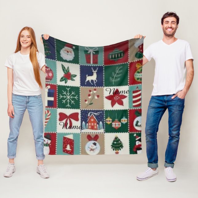 Polaire Couverture personnalisée de Noël en patchwork en f (En situation)
