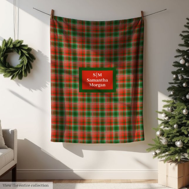 Polaire Couverture personnalisée monogramme style Noël (Personalized Blanket Monogram Christmas Style)