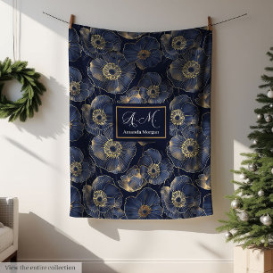 Polaire Couverture personnalisée Navy et Or Lux Fleurie Ca