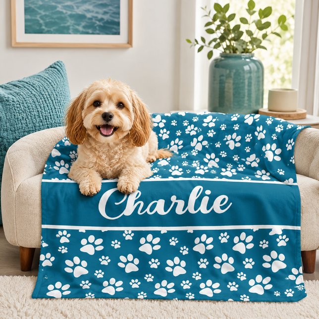 Polaire Couverture personnalisée pour chien avec empreinte (teal dog blanket personalized)