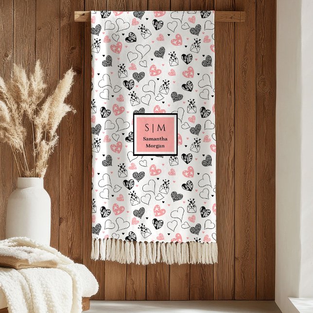 Polaire Couverture personnalisée pour la Saint-Valentin av (Personalized Valentine Gift Blanket Hand Drawn Hearts)